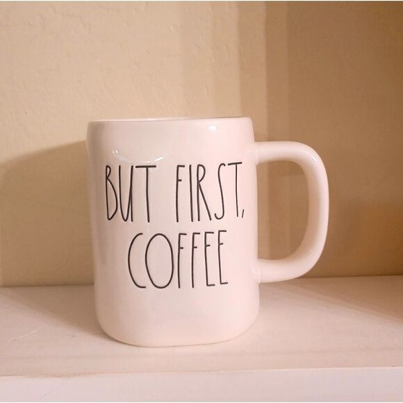 Rae Dunn  BUT FIRST COFFEE white coffee cup - Picture 1 of 12
